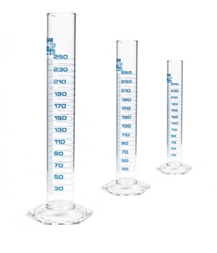 ISOLAB 015.01.902 Mezür - Uzun Form - Hexagonal Cam Tabanlı - A Kalite - Grup Sertifikalı - Mavi Skala - 2000 ml