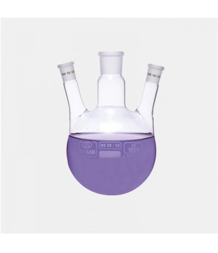 ISOLAB 030.39.500 Balon - Dibi Yuvarlak - 3 Boyunlu - Yan Dişi Şilif - Merkez Boyun : NS 29/32 - Yan Boyun(Lar) : NS 14/23 - 500 ml