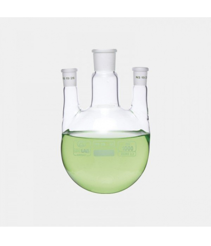 ISOLAB 030.42.250 Balon - Dibi Yuvarlak - 3 Boyunlu - Paralel Yan Boyun - Merkez Boyun : NS 14/23 - Yan Boyun(lar) : NS 14/23 - 250 ml