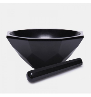 ISOLAB 038.18.065 Havan - Agat - Tokmağı İle - Çap 65 mm - Standart Form - Siyah