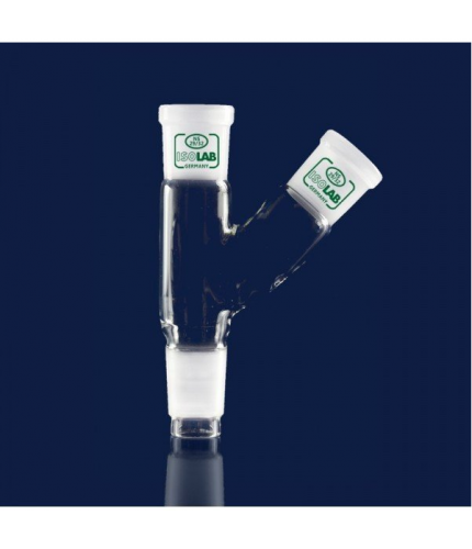 ISOLAB 065.42.001 Adaptör - Çoklu - 2 Boyunlu - Yukarı Açılı - Dişi Şilif & Erkek Şilif : NS 14/23 - Yukarı Açılı Dişi Şilif : NS 14/23